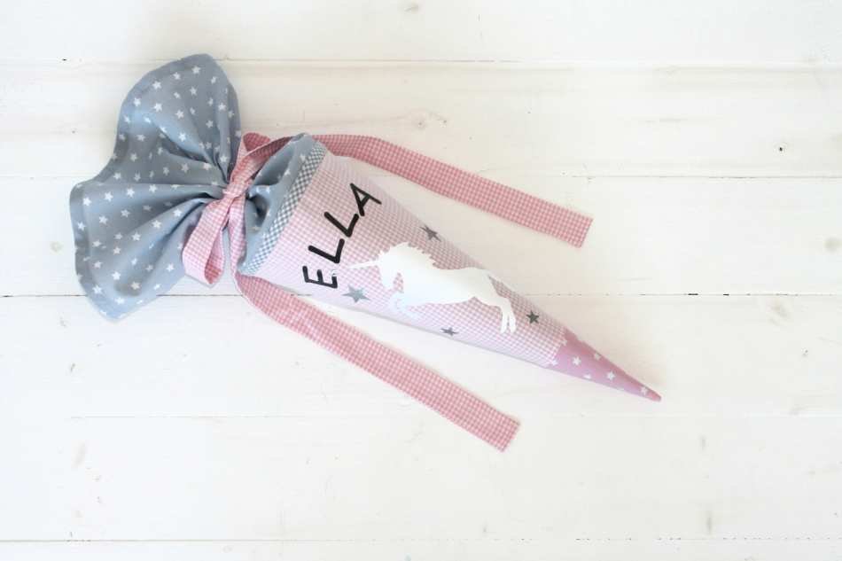 Geschwisterschultuete mit Einhorn rosa